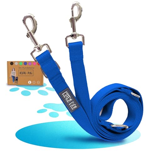 KURI PAI® Komfortable Hundeleine 3m | Verstellbare Hundeleine große Hunde | Bambusviskose | Strapazierfähig und weich | Perfekt für alltägliche Spaziergänge | L (2.5cm Breit) - Blau von KURI PAI