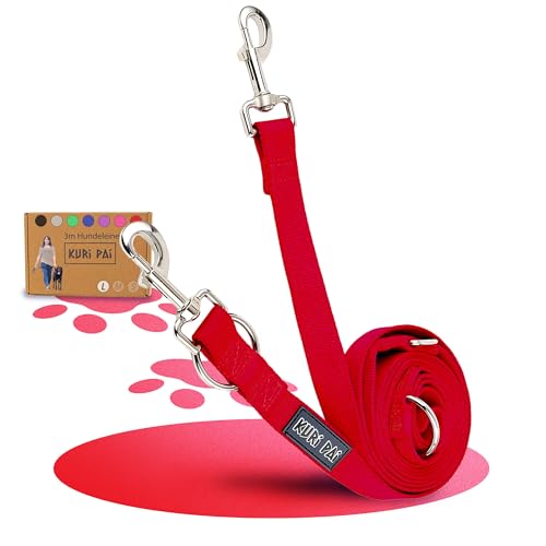KURI PAI® Komfortable Hundeleine 3m | Verstellbare Hundeleine große Hunde | Bambusviskose | Strapazierfähig und weich | Perfekt für alltägliche Spaziergänge | L (2.5cm Breit) - Rot von KURI PAI