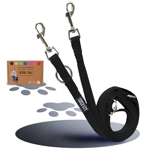 KURI PAI® Komfortable Hundeleine 3m | Verstellbare Hundeleine kleine Hunde | Bambusviskose | Strapazierfähig und weich | Perfekt für alltägliche Spaziergänge | S (1.5cm Breit) - Schwarz von KURI PAI