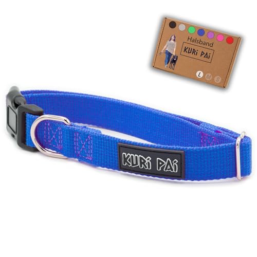 KURI PAI® Hundehalsband, Klassisches Halsband für Hunde aus weichem Bambus, sicherer Verschluss, Blau, Größe L für große Hunde von KURI PAI