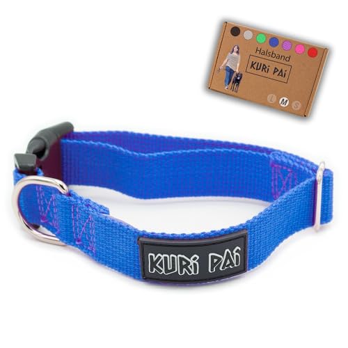 KURI PAI® Hundehalsband, Klassisches Halsband für Hunde aus weichem Bambus, sicherer Verschluss, Blau, Größe M für mittlere Hunde von KURI PAI