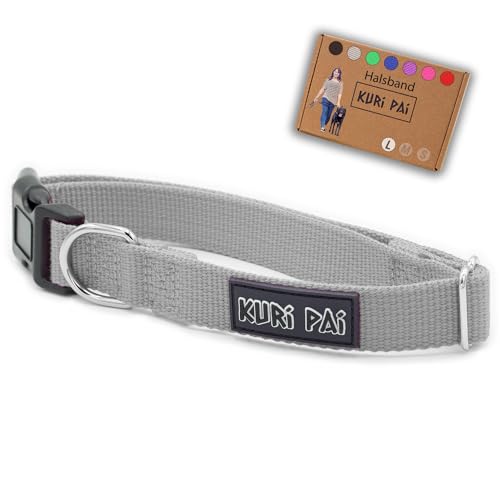 KURI PAI® Hundehalsband, Klassisches Halsband für Hunde aus weichem Bambus, sicherer Verschluss, Grau, Größe L für große Hunde von KURI PAI