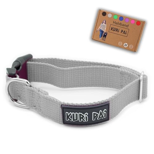KURI PAI® Hundehalsband, Klassisches Halsband für Hunde aus weichem Bambus, sicherer Verschluss, Grau, Größe M für mittlere Hunde von KURI PAI