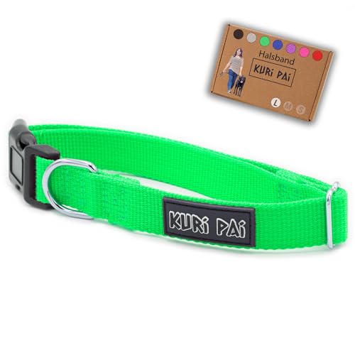 KURI PAI® Hundehalsband, Klassisches Halsband für Hunde aus weichem Bambus, sicherer Verschluss, Grün, Größe L für große Hunde von KURI PAI