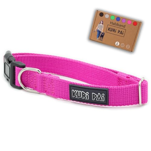 KURI PAI® Hundehalsband, Klassisches Halsband für Hunde aus weichem Bambus, sicherer Verschluss, Pink, Größe L für große Hunde von KURI PAI