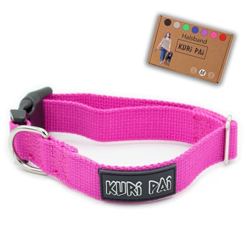 KURI PAI® Hundehalsband, Klassisches Halsband für Hunde aus weichem Bambus, sicherer Verschluss, Pink, Größe M für mittlere Hunde von KURI PAI