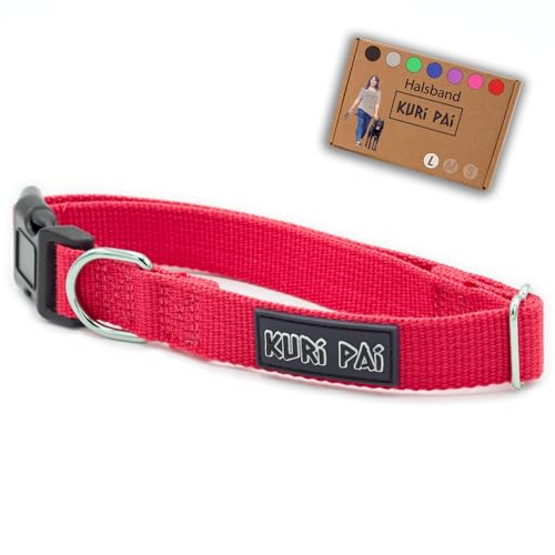 KURI PAI® Hundehalsband, Klassisches Halsband für Hunde aus weichem Bambus, sicherer Verschluss, Rot, Größe L für große Hunde von KURI PAI
