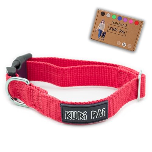 KURI PAI® Hundehalsband, Klassisches Halsband für Hunde aus weichem Bambus, sicherer Verschluss, Rot, Größe M für mittlere Hunde von KURI PAI