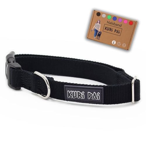 KURI PAI® Hundehalsband, Klassisches Halsband für Hunde aus weichem Bambus, sicherer Verschluss, Schwarz, Größe L für große Hunde von KURI PAI