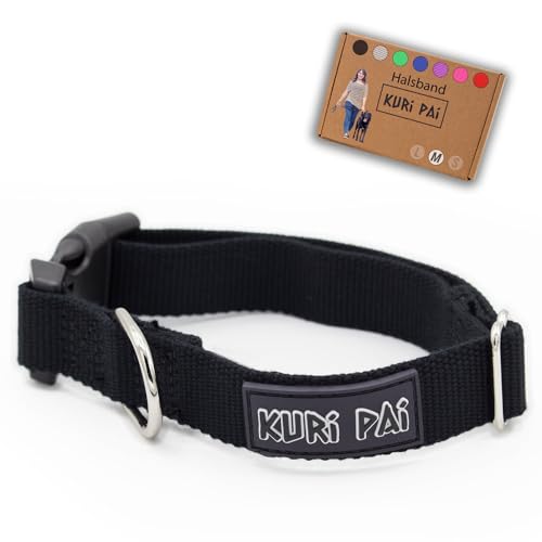 KURI PAI® Hundehalsband, Klassisches Halsband für Hunde aus weichem Bambus, sicherer Verschluss, Schwarz, Größe M für mittlere Hunde von KURI PAI