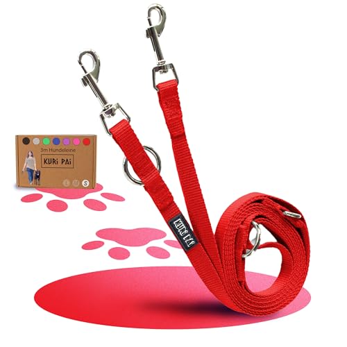 KURI PAI® Komfortable Hundeleine 3m | Verstellbare Hundeleine kleine Hunde | Bambusviskose | Strapazierfähig und weich | Perfekt für alltägliche Spaziergänge | S (1.5cm Breit) - Rot von KURI PAI