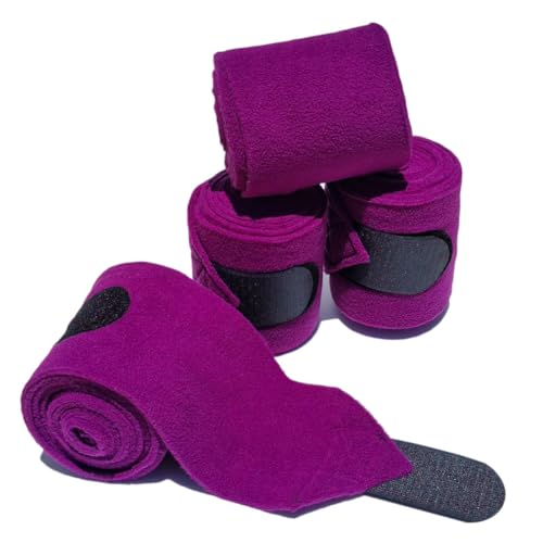 KURSHOW Pferde-Polo-Beinbandagen, weiche Fleece-Bandagen, Reit-Beinbandage, 4 Stück, lila, voll (3 m)) von KURSHOW