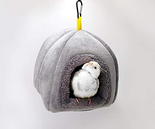KUSO Warmes Vogelnesthaus für Papageien, Sitzstange, Haustier-Hängezelt, Spielzeug für Sittiche, kleine, mittelgroße Vögel, Käfig (M – Grau) von KUSO