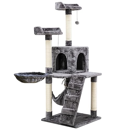 135 cm hoher großer Katzenbaum, Kitty Tower, Eigentumswohnung, Katzenhaus für große Katzen im Innenbereich, zum Spielen, Kratzen, Verstecken, Klettern, Aktivitätsmöbel mit Spielzeug, Leiter und Hän von KUviez