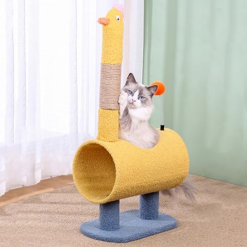 Kaktus-Katzenbaum, 80 cm, Katzenturm mit großem Katzentunnel, Katzenkratzbaum für Hauskatzen mit Federspielzeugball von KUviez