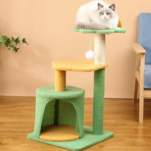Katzenbaum-Katzenkratzbaum, hoher Katzenkratzer mit natürlichen Sisal-Kratzstangen, großem Haus und interaktivem Spielzeugball für Kätzchen und kleine Katzen von KUviez