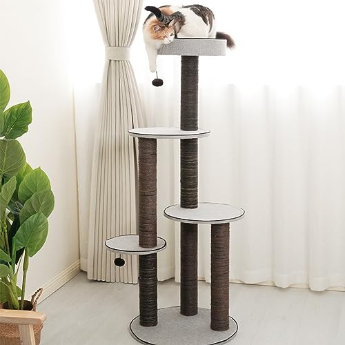 Katzenbaum-Sisal-Kratzbaum für Hauskatzen, Spielkatzenturm-Kätzchenmöbel mit hängendem Ball, interaktives, lustiges 4-stöckiges Kitty-Turm-Kletter-Aktivitätscenter von KUviez