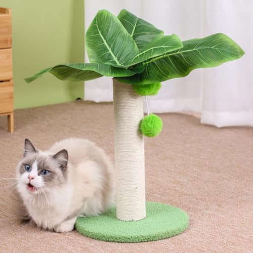 Kratzbaum, Katzenturm für Hauskatzen mit grünen Blättern, Katzenwohnung mit Hangball- und Blattform-Design, Katzenmöbel, Haustierhaus mit Katzenkratzbäumen von KUviez