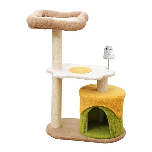 Kratzbaum, Katzenturm für Wohnungskatzen, mehrstöckige Plüsch-Katzenwohnung mit Sisal-Kratzstämmen, 2 Sitzstangen und Spielzeug von KUviez
