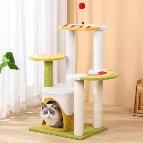 Kratzbaum, Katzenturm für Wohnungskatzen, mehrstufiges Katzenmöbel für Katzen mit gepolsterter Plüschsitzstange, gemütliches Kratzbrett von KUviez