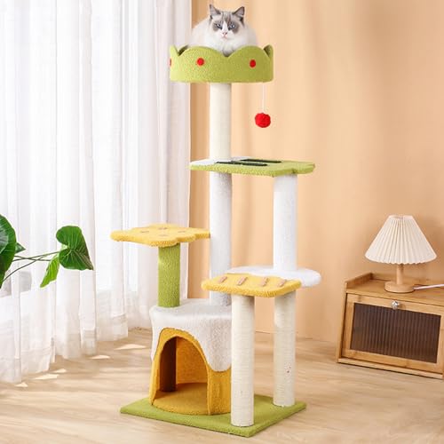 Kratzbaum, Katzenturm für Wohnungskatzen, mehrstufiges Katzenmöbel für Katzen mit gepolsterter Plüschsitzstange, gemütliches Kratzbrett von KUviez