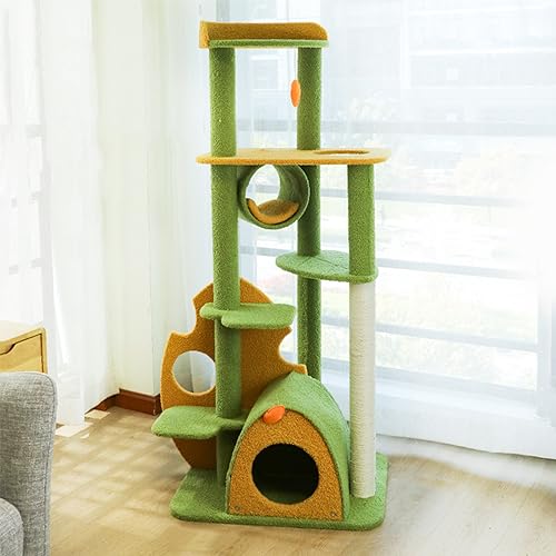 Mehrstufiges, hohes Katzenmöbel mit Sisal-Kratzbaum und Katzenregalen, Sitzstange mit Spielzeugball, Katzenkletterbaumturm für mittelgroße Kätzchen im Innenbereich von KUviez