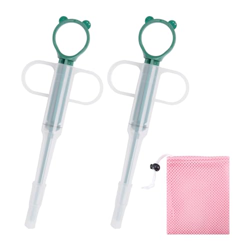 KVBUCC 2 x Pillendosierer für Haustiere mit 1 Aufbewahrungstasche, Medikamenten-Futterspritze, Pillenauswerfer, Feeder-Werkzeug für Katzen, Hunde, Vögel (grün) von KVBUCC