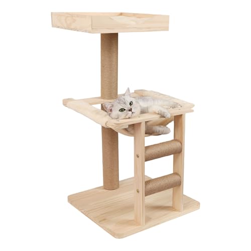 KVIDA Extra-Stabiler Kratzbaum für große Katzen – Moderner 3-Ebenen-Turm mit Hängematte, kippsicheren Sisal-Stämmen & XXL-Liegefläche – ideal für große & Mehrkatzenhaushalte von KVIDA