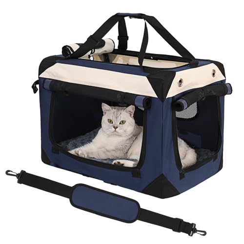 KVIDA Großes Katzenbett und Transportbox, gemütliches Katzenhaus mit weichen Seiten und wasserdichtem Plüschbett, für 2 Katzen, Kätzchen oder kleine Hunde bis 25 kg, ideal für zu Hause, auf Reisen von KVIDA