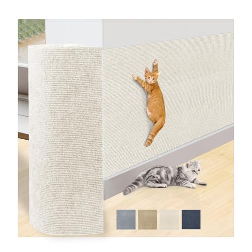 Kratzmatte für Katzen, 250 x 40 cm, selbstklebende Teppichmatte, zuschneidbar, Kratz-Möbelschutz, Ersatz für Kratzbaum, Regale, Couch, Möbel, DIY-Schutz, Beige von KVIDA