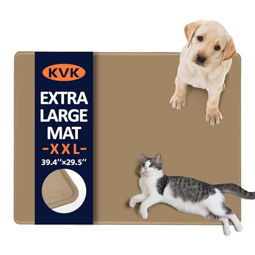 KVK Hundefuttermatte, 100 x 75 cm, extra groß, Silikon, wasserdicht, rutschfest, kaufest, für Futter und Wasser, schützt Böden (braun) von KVK