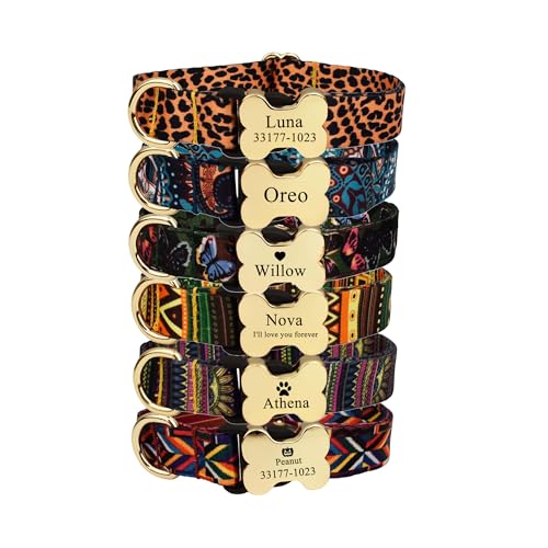 Personalisiertes Hundehalsband mit Knochenschnalle, individuell verstellbare Hundehalsbänder mit Hundenamen, Telefonnummer oder Logo für kleine bis große Hunde von KWCLTH