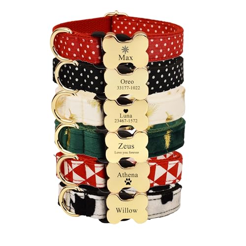 Personalisiertes Hundehalsband mit Knochenschnalle, individuell verstellbare Hundehalsbänder mit Hundenamen, Telefonnummer oder Logo für kleine bis große Hunde von KWCLTH