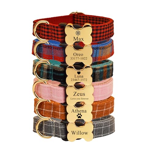 Personalisiertes Hundehalsband mit Knochenschnalle, individuell verstellbare Hundehalsbänder mit Hundenamen, Telefonnummer oder Logo für kleine bis große Hunde von KWCLTH