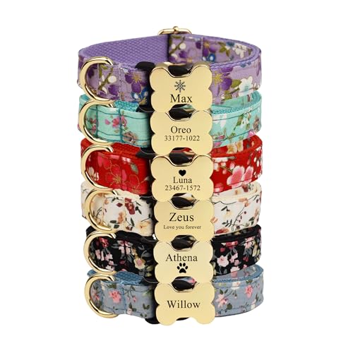 Personalisiertes Hundehalsband mit Knochenschnalle, individuell verstellbare Hundehalsbänder mit Hundenamen, Telefonnummer oder Logo für kleine bis große Hunde von KWCLTH