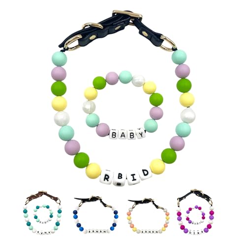 Personalisiertes Perlenhalsband-Freundschaftsarmband-Set für Hunde, verstellbare Silikonperlen-Namenshalsband für Hunde, Schmuckhalsband für kleine, mittlere und große Hunde von KWCLTH