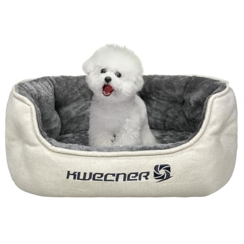 KWECNER Hundebett für kleine Hunde - Waschbares, Flauschiges Katzen Bett - Hundekörbchen für kleine Hunde mit Rutschfester Unterseite - Grauer Katzenkorb zum Schlafen und Kuscheln (Creme Weiß) von KWECNER