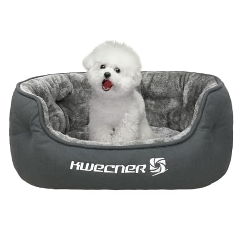 KWECNER Hundebett für kleine Hunde - Waschbares, Flauschiges Katzen Bett - Hundekörbchen für kleine Hunde mit Rutschfester Unterseite - Grauer Katzenkorb zum Schlafen und Kuscheln (Grau) von KWECNER