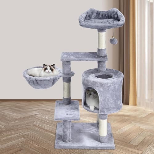 KWOJU Kratzbaum 96,5 cm für Kätzchen, mehrstufiger Katzenturm mit Kratzstämmen, Sitzstange oben, Plüsch-Katzenhütte, gemütliche Hängematte, Ballspielzeug, Haustierspielhaus, Indoor-Aktivitätszentrum KWOJU Kratzbaum 96,5 cm für Kätzchen, mehrstufiger Katzenturm mit Kratzstämmen, Sitzstange oben, Plüsch-Katzenhütte, gemütliche Hängematte, Ballspielzeug, Haustierspielhaus, Indoor-Aktivitätszentrum von KWOJU