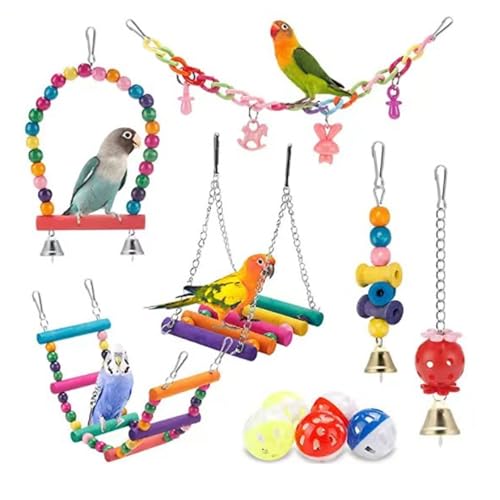 11 Stück Vogel-Sittich-Spielzeug, Vogel-Kauspielzeug, Schaukel, Hängendes, Stehendes Kauspielzeug, Kletterleiter für Wellensittiche, Sittiche, Liebesvögel, Finken, Mynah 11 Stück Vogel-Sittich-Spielzeug, Vogel-Kauspielzeug, Schaukel, Hängendes, Stehendes Kauspielzeug, Kletterleiter für Wellensittiche, Sittiche, Liebesvögel, Finken, Mynah von KWQBHW