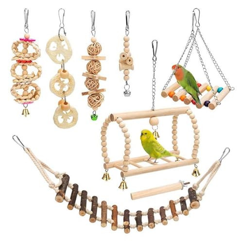 8er-Pack Spielzeug für Vögel, Sittiche, Nymphensittiche, Schaukeln, Zum Aufhängen, Stehen, Kauspielzeug, Kletterleiter, Vogelkäfig-Zubehör für Wellensittiche, Finken, Mynah Love Birds 8er-Pack Spielzeug für Vögel, Sittiche, Nymphensittiche, Schaukeln, Zum Aufhängen, Stehen, Kauspielzeug, Kletterleiter, Vogelkäfig-Zubehör für Wellensittiche, Finken, Mynah Love Birds von KWQBHW