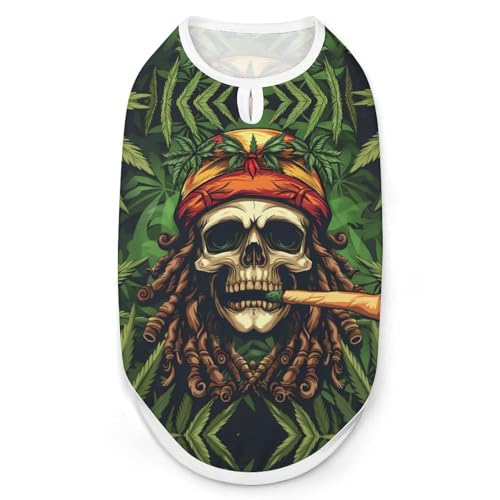 Hunde-Shirt mit Aufschrift „Rasta Jamaica Skull Weed, Katzenkleidung, Sommer, atmungsaktiver Pullover, ärmellos, Tanktop für kleine, mittelgroße und große Haustiere Hunde-Shirt mit Aufschrift „Rasta Jamaica Skull Weed, Katzenkleidung, Sommer, atmungsaktiver Pullover, ärmellos, Tanktop für kleine, mittelgroße und große Haustiere von KWQDOZF