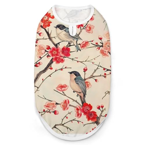 Hunde-Shirt und Katzenkleidung mit japanischen Vögeln auf blühenden Kirschblüten, für den Sommer, atmungsaktiver Pullover, ärmelloses Tanktop für kleine, mittelgroße und große Haustiere Hunde-Shirt und Katzenkleidung mit japanischen Vögeln auf blühenden Kirschblüten, für den Sommer, atmungsaktiver Pullover, ärmelloses Tanktop für kleine, mittelgroße und große Haustiere von KWQDOZF
