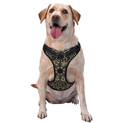 Hundegeschirr, kein Ziehen, weiche Hundegeschirre für kleine, mittelgroße und große Welpen und Katzen, Cooler nordischer Wikinger-Vegvisir-Runenkompass von KWQDOZF