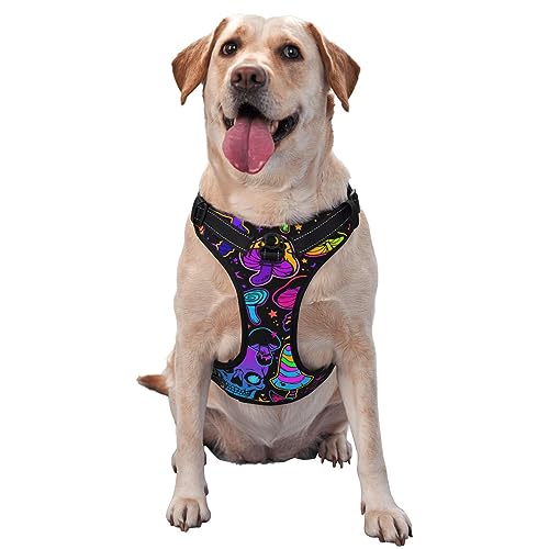 Hundegeschirr, süßes Design, weich, kein Ziehen, kleine, große und mittelgroße Hunde (Trippy Mushroom Skull) von KWQDOZF