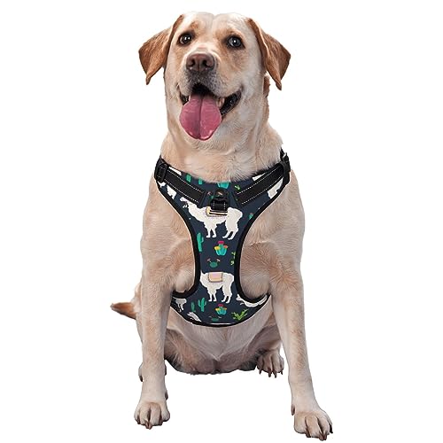 Hundegeschirr mit Lama-Alpaka-Kaktus-Motiv, kein Ziehen, für Spaziergänge, verstellbare, reflektierende Oxford-Weste mit leicht zu kontrollierendem Frontclip für den Außenbereich Hundegeschirr mit Lama-Alpaka-Kaktus-Motiv, kein Ziehen, für Spaziergänge, verstellbare, reflektierende Oxford-Weste mit leicht zu kontrollierendem Frontclip für den Außenbereich von KWQDOZF