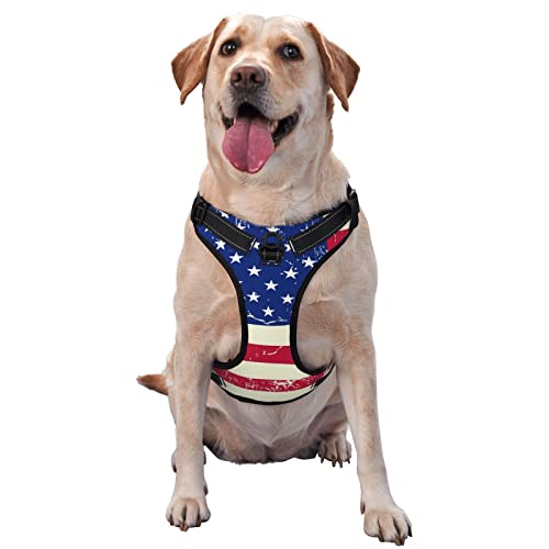 Hundegeschirr ohne Ziehen, Vintage-Retro-Stil, amerikanische Flagge, zum Spazierengehen mit Leine, verstellbar, reflektierend, atmungsaktiv, Oxford-Gewebe, für Welpen im Freien Hundegeschirr ohne Ziehen, Vintage-Retro-Stil, amerikanische Flagge, zum Spazierengehen mit Leine, verstellbar, reflektierend, atmungsaktiv, Oxford-Gewebe, für Welpen im Freien von KWQDOZF