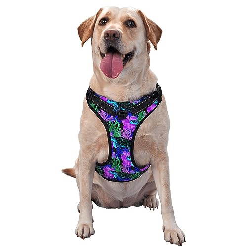 Hundegeschirr ohne Ziehen, kein Würgen, Frontleine, reflektierende, verstellbare, weiche Weste für kleine bis große Hunde (Aquarellblaue Meeresschildkröte) von KWQDOZF