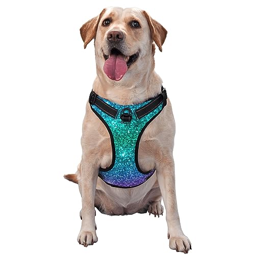 Hundegeschirr ohne Ziehen, kein Würgen, Frontleine, reflektierende, verstellbare, weiche Weste für kleine bis große Hunde (schönes türkisfarbenes Bling-Glitzer-Muster) von KWQDOZF
