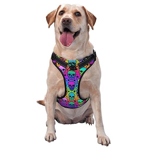Hundegeschirr ohne Ziehen, verstellbar, Trippy, Bunte Totenköpfe, einfache Kontrolle, klein, mittel, groß Hundegeschirr ohne Ziehen, verstellbar, Trippy, Bunte Totenköpfe, einfache Kontrolle, klein, mittel, groß von KWQDOZF